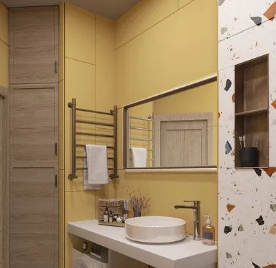2) Уютная ванная комната в желтых тонах