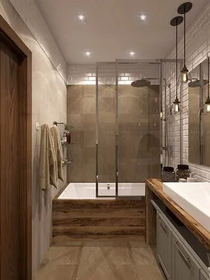 Фото ванной лофт с ванной и душем