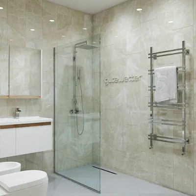 Фото ванной комнаты с поддоном и современной сантехникой