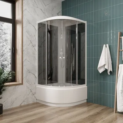 Современный дизайн ванной комнаты с поддоном и световыми акцентами