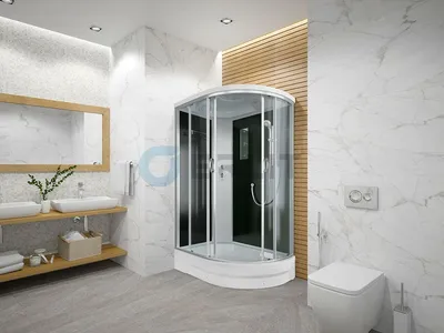 Фото ванной комнаты с поддоном и стильными аксессуарами