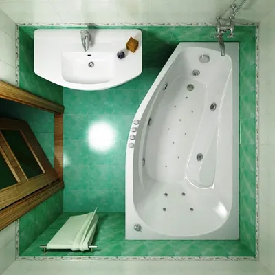Фото ванной с угловой ванной и использование пространства