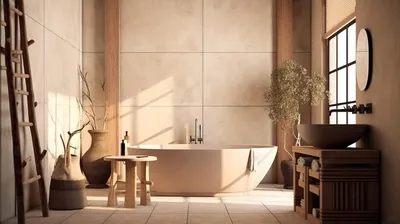 Уютная ванная комната в японском стиле