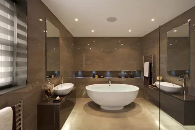 Интерьер ванной комнаты в теплых коричневых тонах