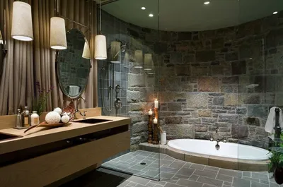 Ванная комната с приятной атмосферой в коричневых оттенках