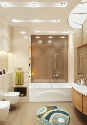 Ванная комната с современными аксессуарами в коричневом цвете