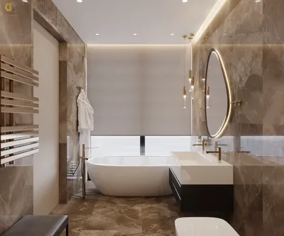 Ванная комната с природными элементами в коричневых тонах