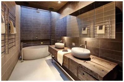 Фото ванной комнаты с использованием коричневых материалов