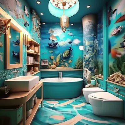 Фото ванной комнаты в морском стиле, скачать в 4K разрешении