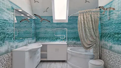 Фото ванной в морском стиле с использованием природных материалов