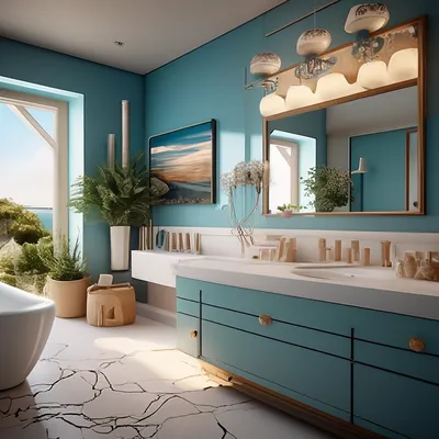 Фото ванной в морском стиле с использованием ярких акцентов