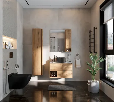 Ванная комната в скандинавском стиле с использованием геометрических узоров