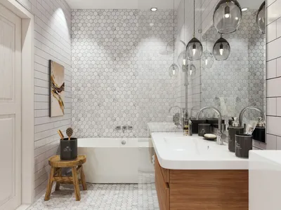 Ванная комната в скандинавском стиле с использованием черно-белой палитры