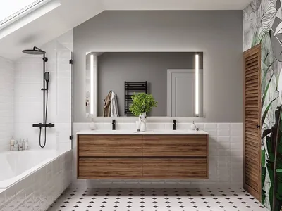 Фотографии ванной комнаты в скандинавском стиле с использованием зеркал