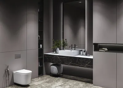 Ванная комната с дизайном в стиле скандинавского минимализма