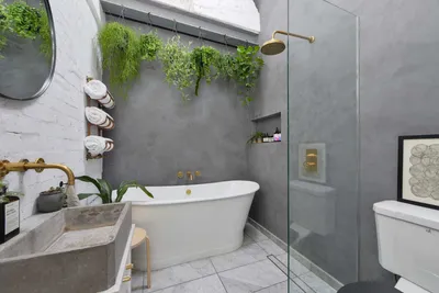 Ванная комната: красивые фото с использованием влагостойкой штукатурки