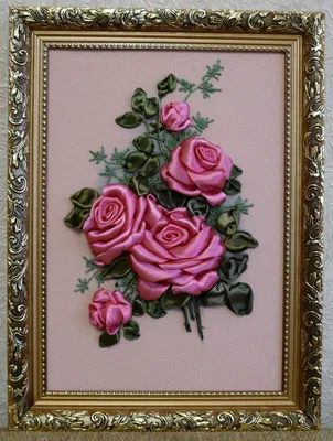 Вышивка лентами розы фотографии