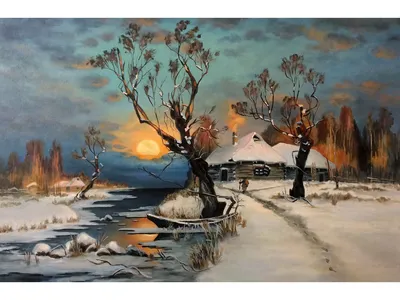 Зимняя палитра вечернего неба: Закат солнца в картине