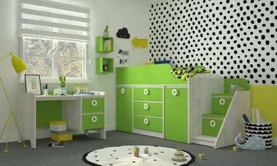 Уютная детская комната в зеленых тонах