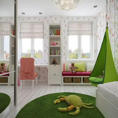 Зеленая детская комната с тематическими элементами декора