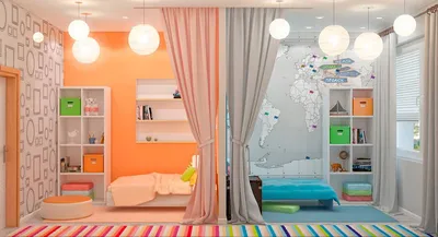 Фото: зеленая детская комната с оригинальными подвесными элементами