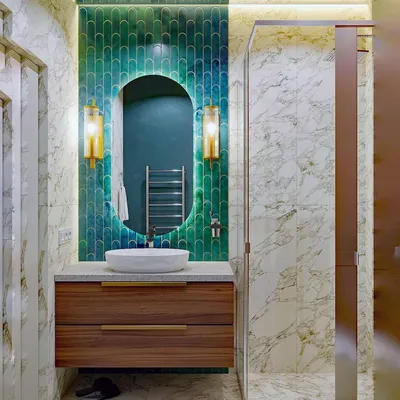 Зеленая плитка в ванной - фотографии с разными вариантами использования растений в интерьере ванной комнаты