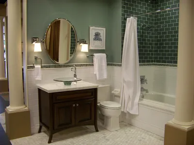 Ванная комната с зеленой плиткой: вдохновение природой