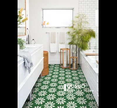 Фото зеленой плитки ванной с эффектом 3D