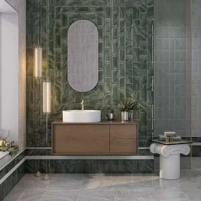Арт-фото зеленой плитки ванной комнаты