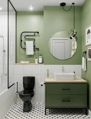 Зеленая ванная комната: фото с разными декоративными элементами