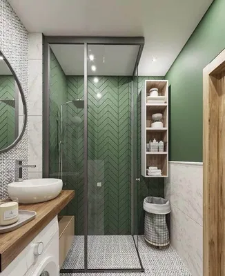 Зеленая ванная комната с уникальным дизайном и фото