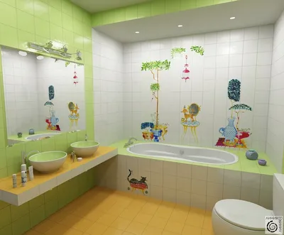 Зеленая ванная комната с элегантным дизайном: фото