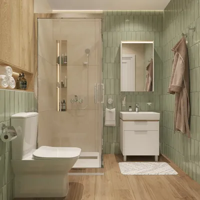 Зеленая ванная комната с оригинальным декором: фото