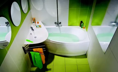 Минималистичный дизайн зеленой ванной комнаты: фото