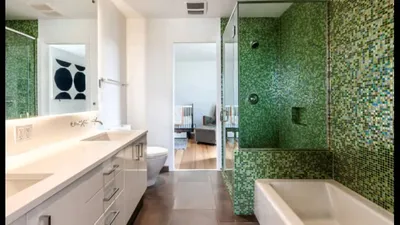 Современный и стильный дизайн зеленой ванной комнаты: фото
