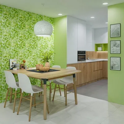 Взгляд на природу: фото зеленых стен на кухне