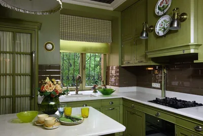 Фото кухни с зелеными стенами