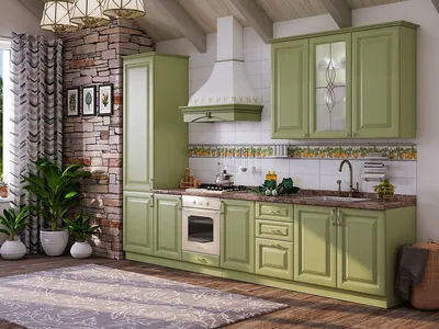 Картинка кухни с зелеными стенами