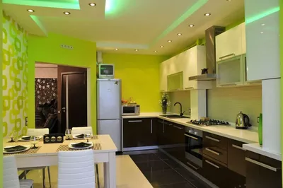 HD фото кухни с зелеными стенами