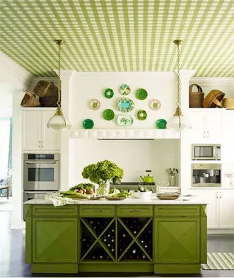 Кухня с зелеными стенами на фото