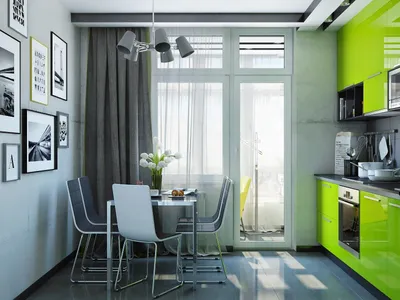 Кухня с зелеными стенами на фотографии