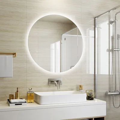 4K фото зеркала в ванной с подсветкой