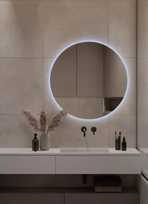 Фотк зеркала в ванной с полкой