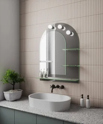 Full HD фото зеркала в ванной с полкой