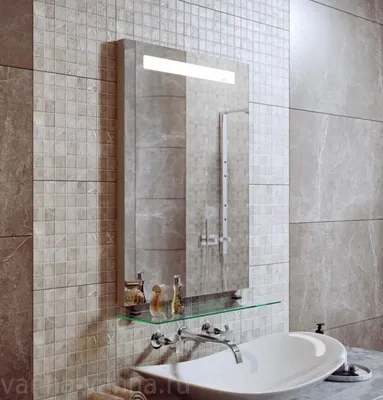 HD фото зеркала в ванной комнате с полкой