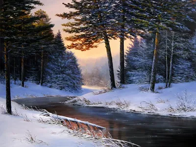 Рисунок зимнего лесного пейзажа