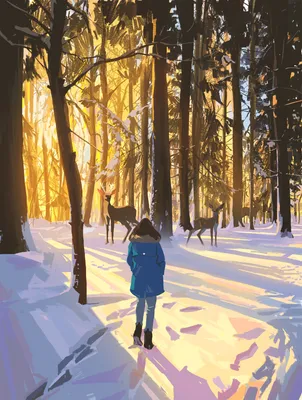 Зимний мистицизм: Девушки в лесу с вариантами скачивания изображений