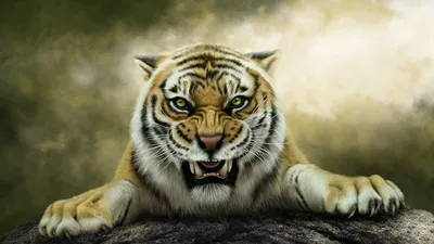 Удивительное изображение агрессивного тигра
